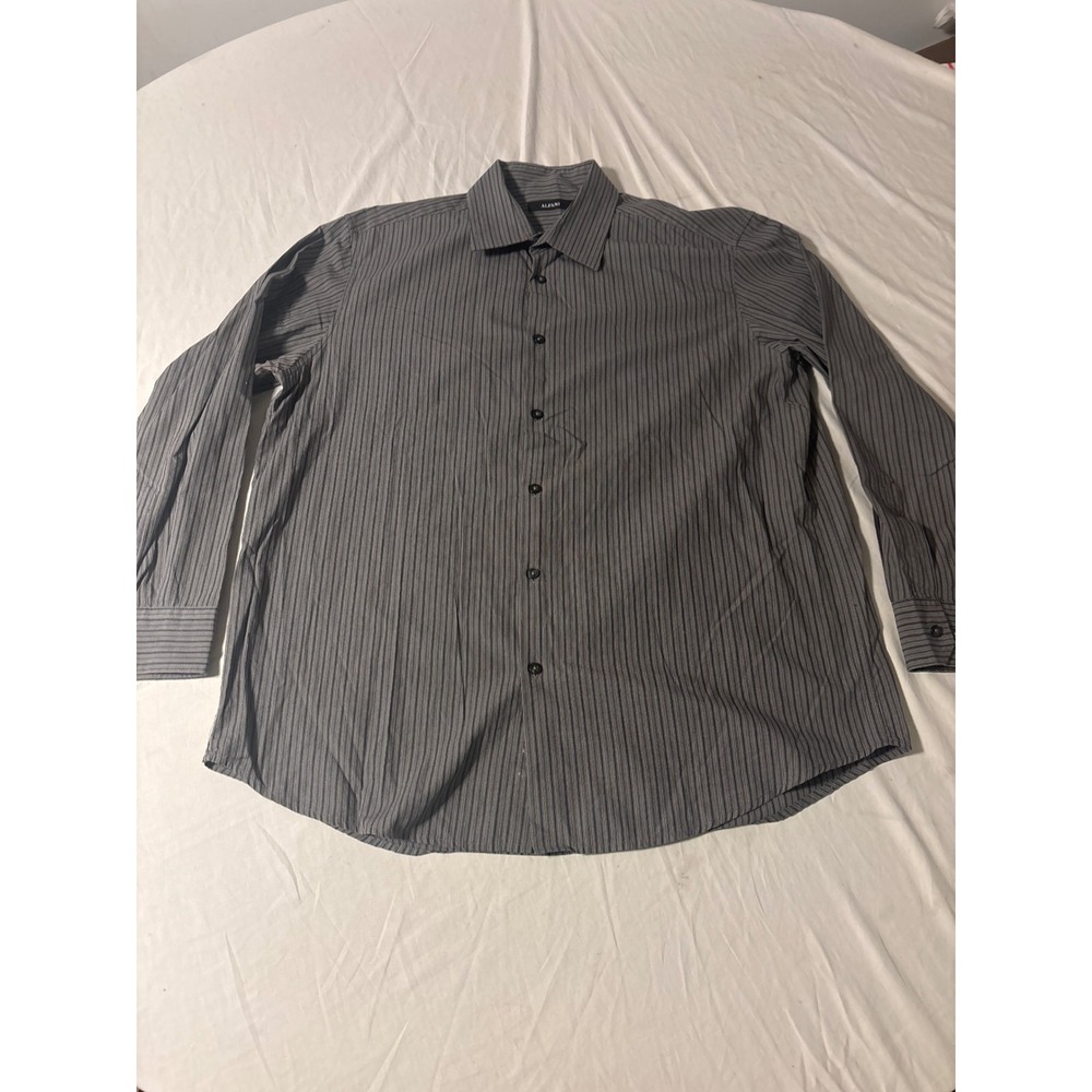 Alfani Button Down Shirt Mens XL Grey Pinstripe Excellent Long Sleeve Business